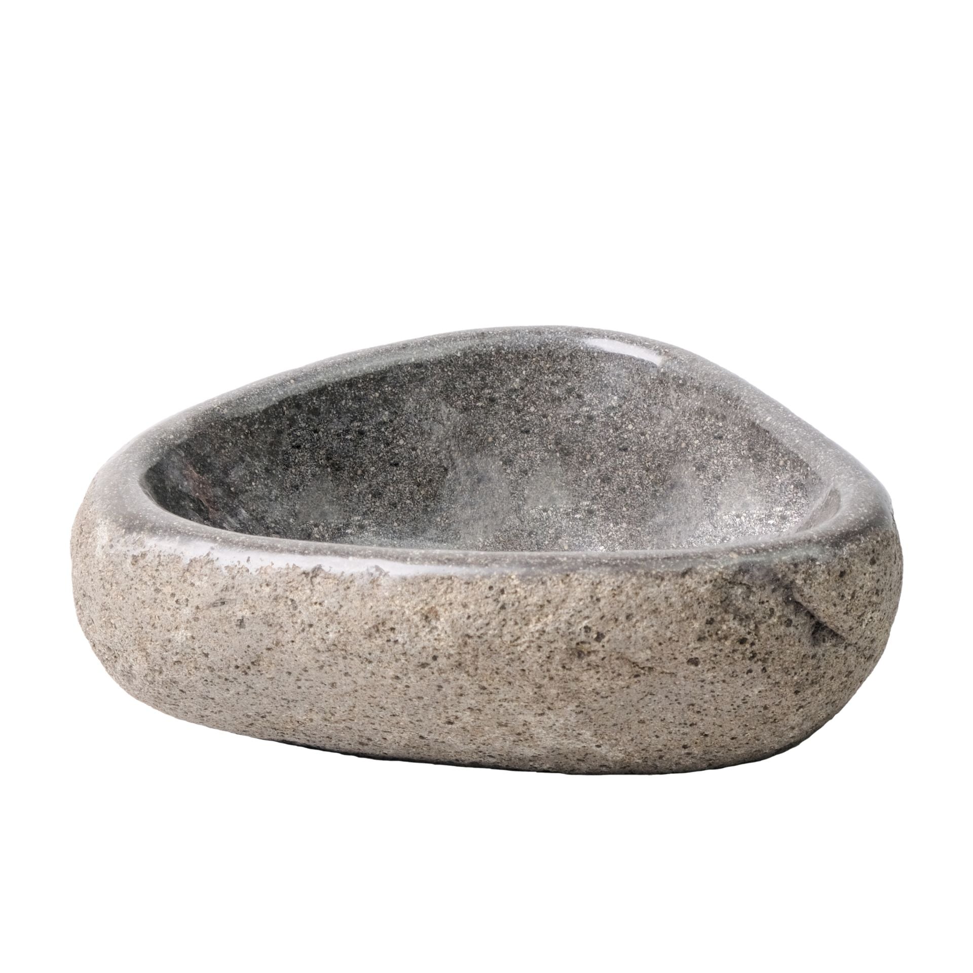 Vasque Ronde En Pierre De Rivière Naturelle a Bord fin - Gris  30-35X15X1,5cm