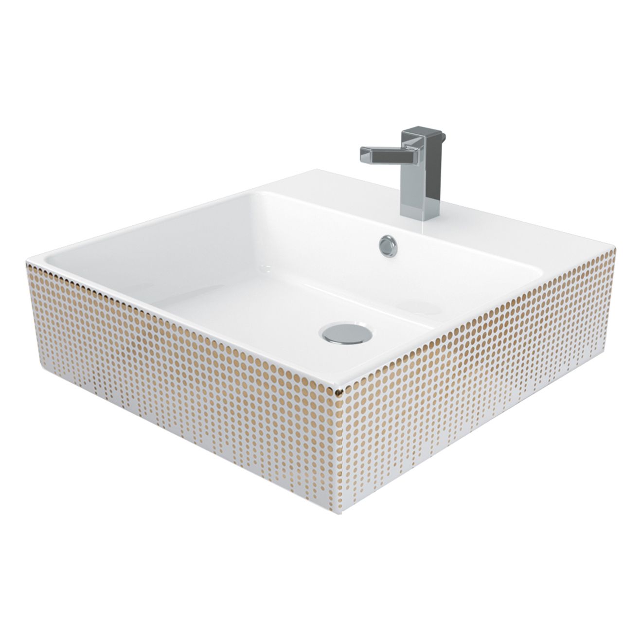 Creavit Mass Lavabo Vasque en céramique blanc avec décoration dorée 50x50cm