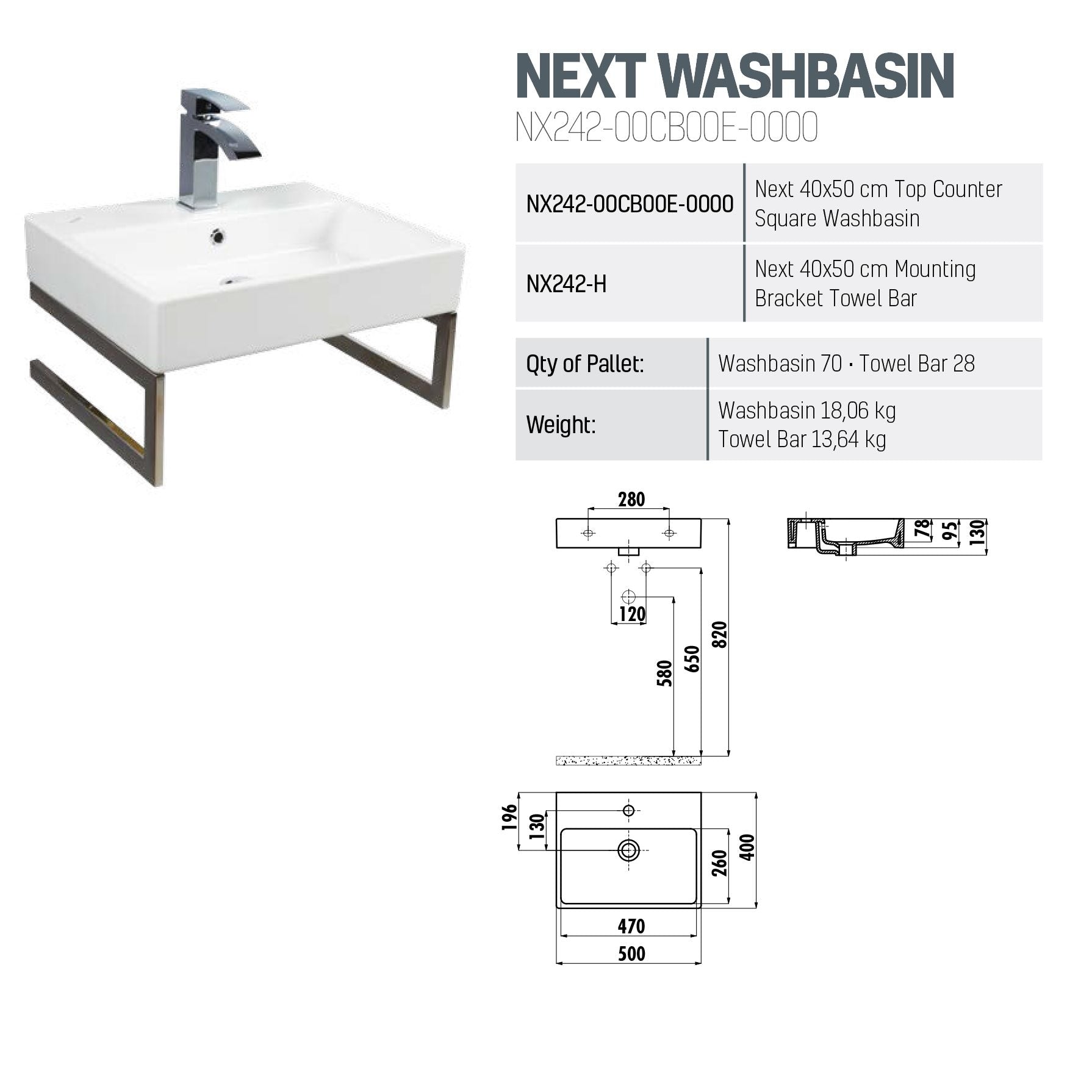 Lavabo Next 40X50X10cm - Blanc