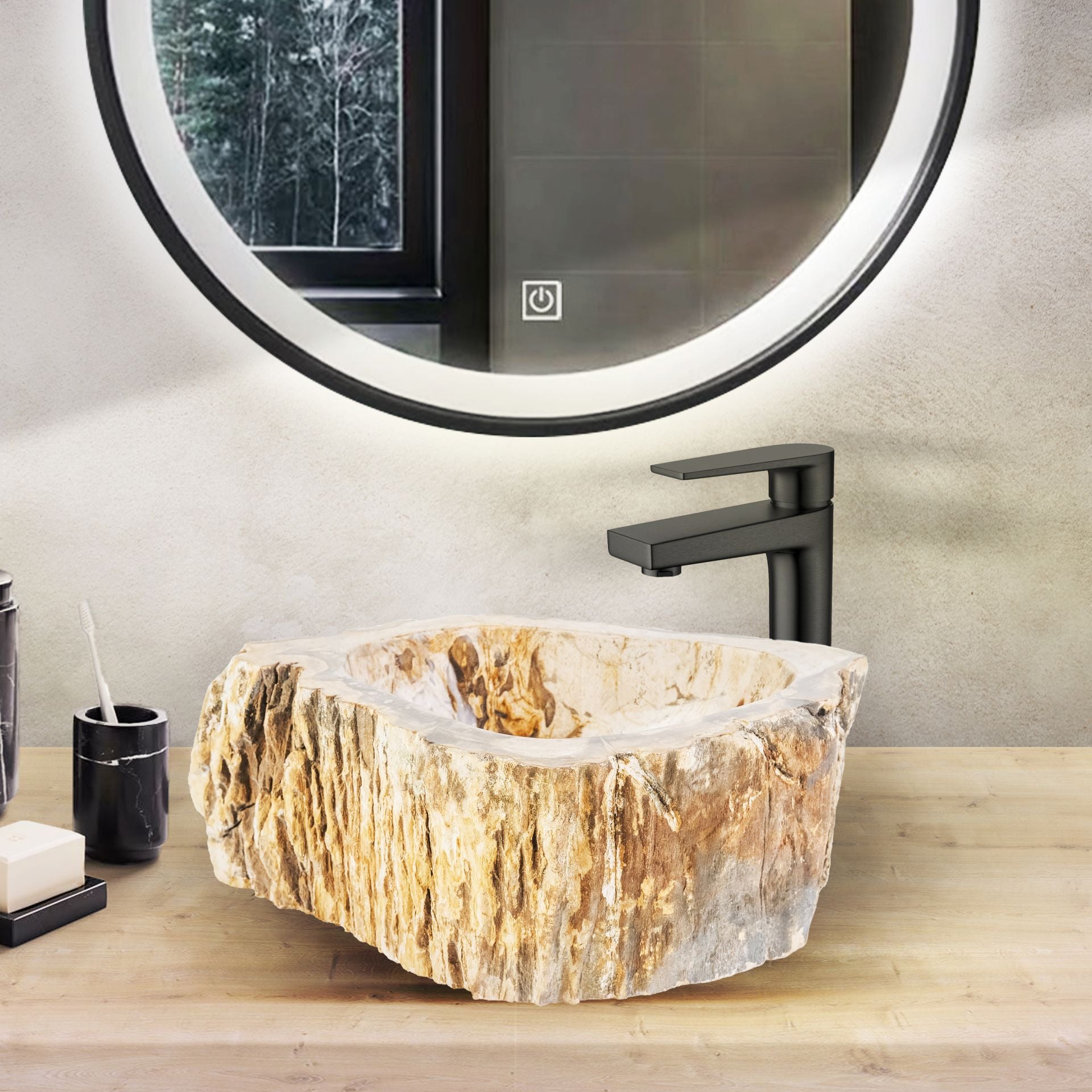 Lavabo En Bois Fossilisé 30-35x15cm