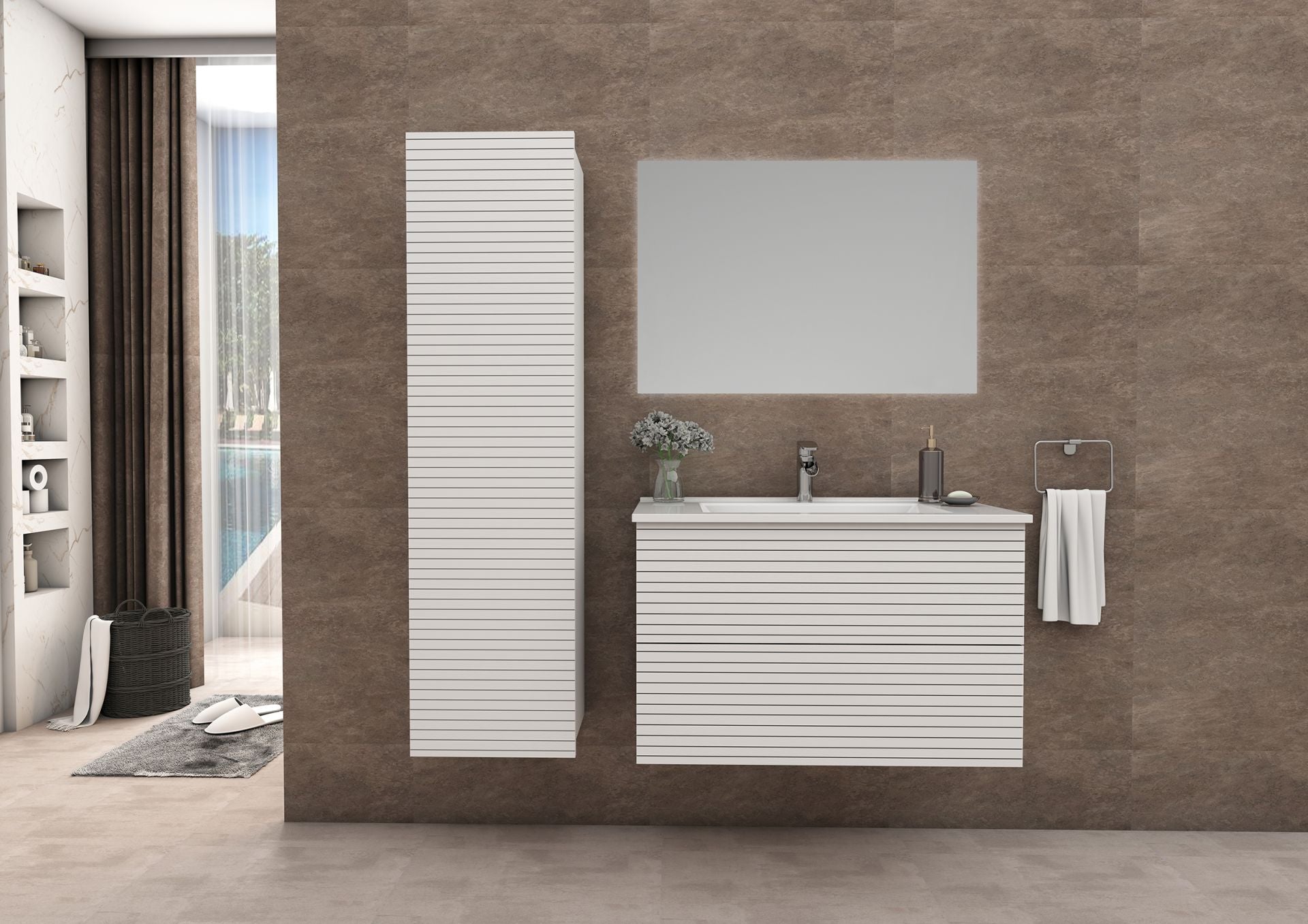 Elite Meuble Bas Avec Relief Horizontal 60cm Blanc Mat - Bois Clair