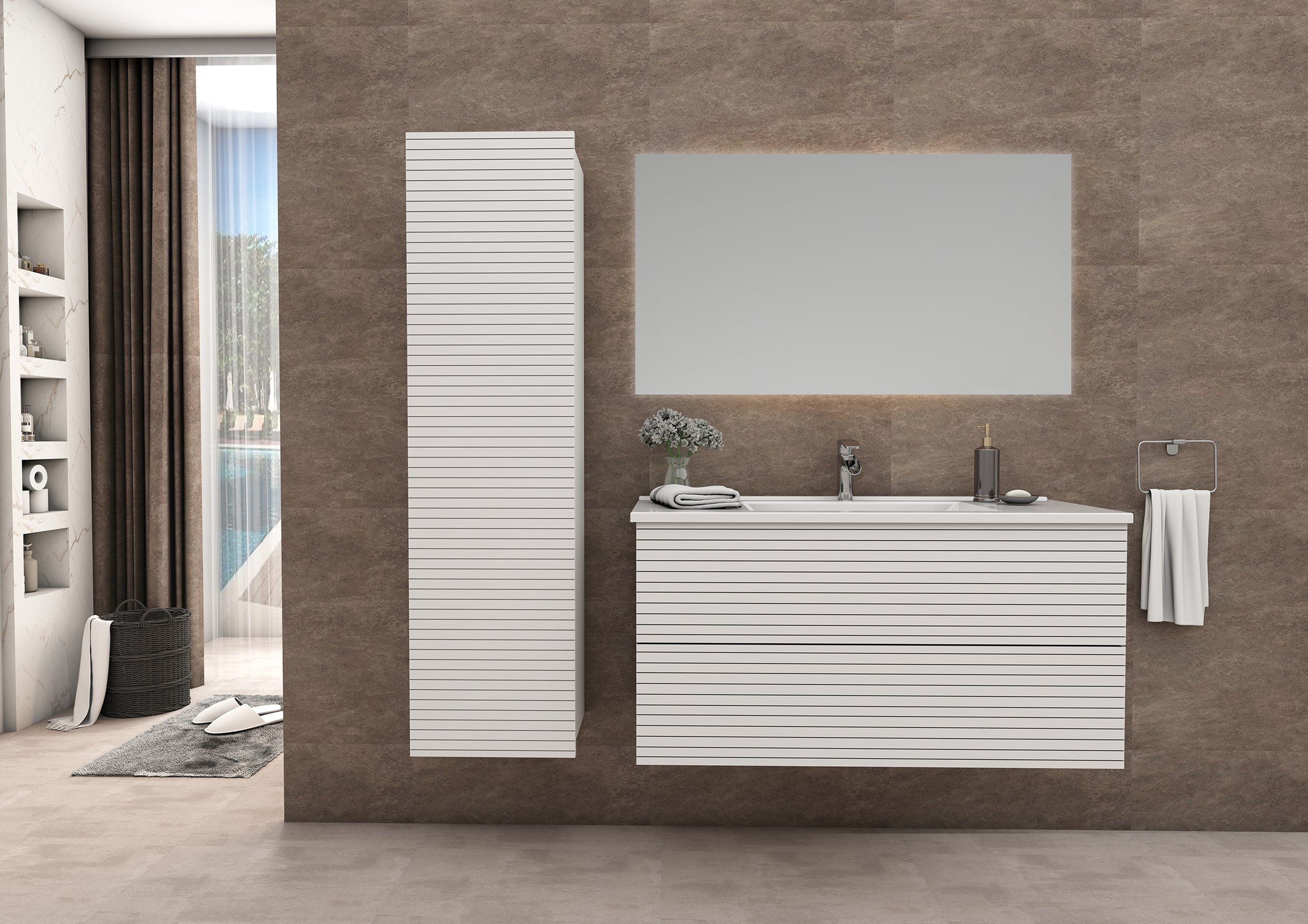 Elite Meuble Bas Avec Relief Horizontal 80cm Bois Clair - Blanc Mat