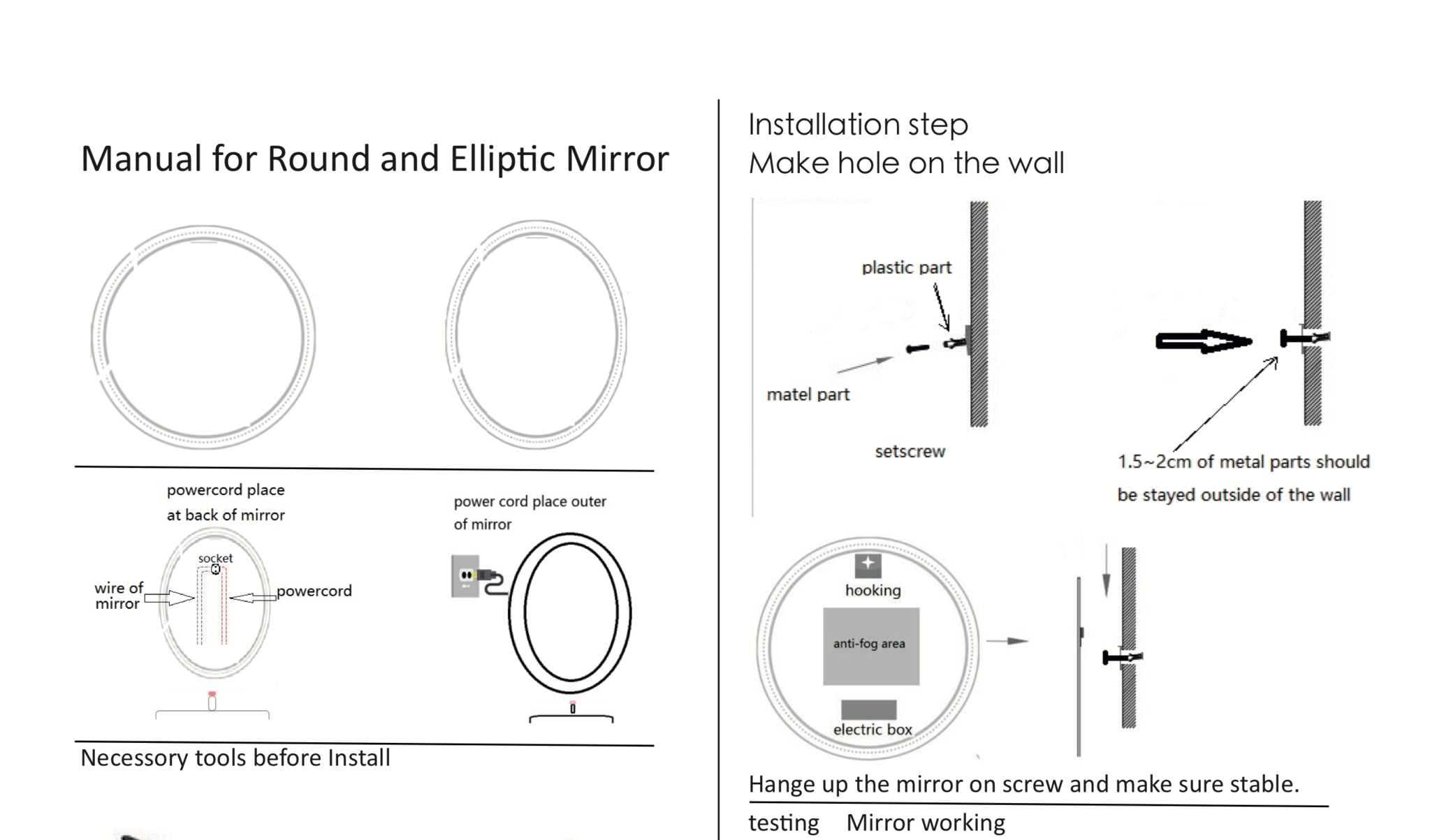 Aloni Miroir de salle de bain rond Omega Ø 80cm avec éclairage LED