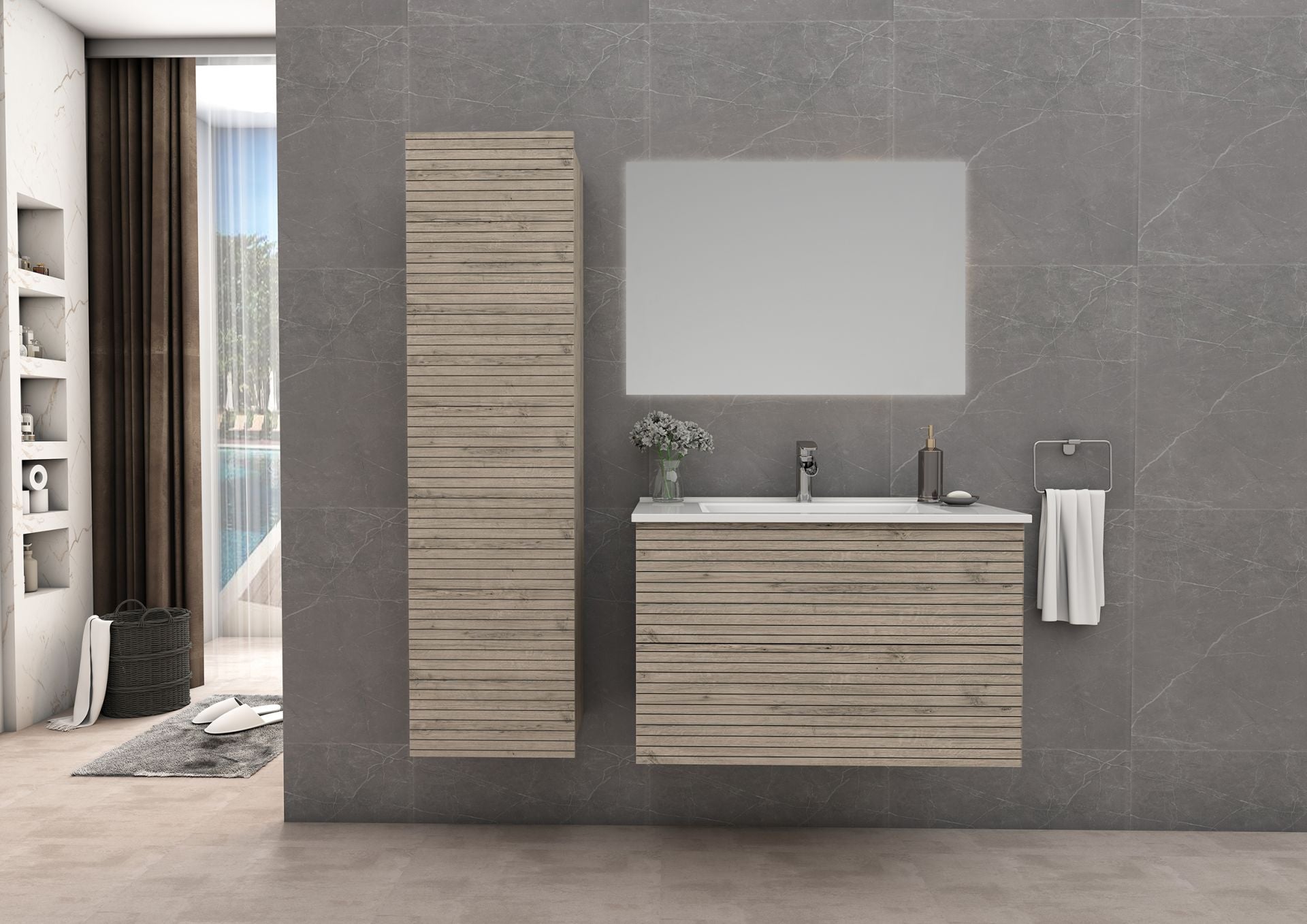 Elite Meuble Bas Avec Relief Horizontal 60cm Blanc Mat - Bois Clair