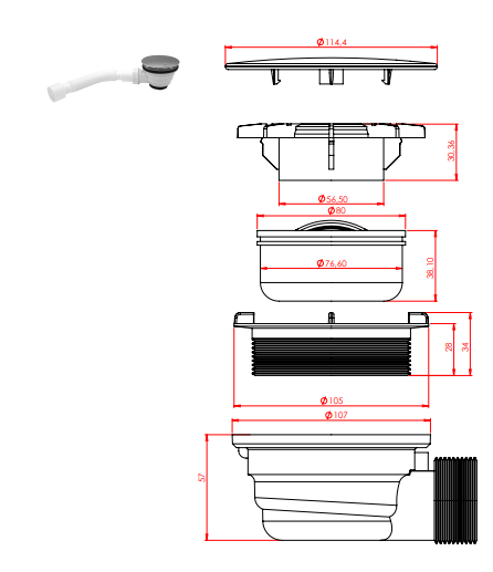 SIPHON DE DOUCHE 90CM-Ø50CM CHROMÉ