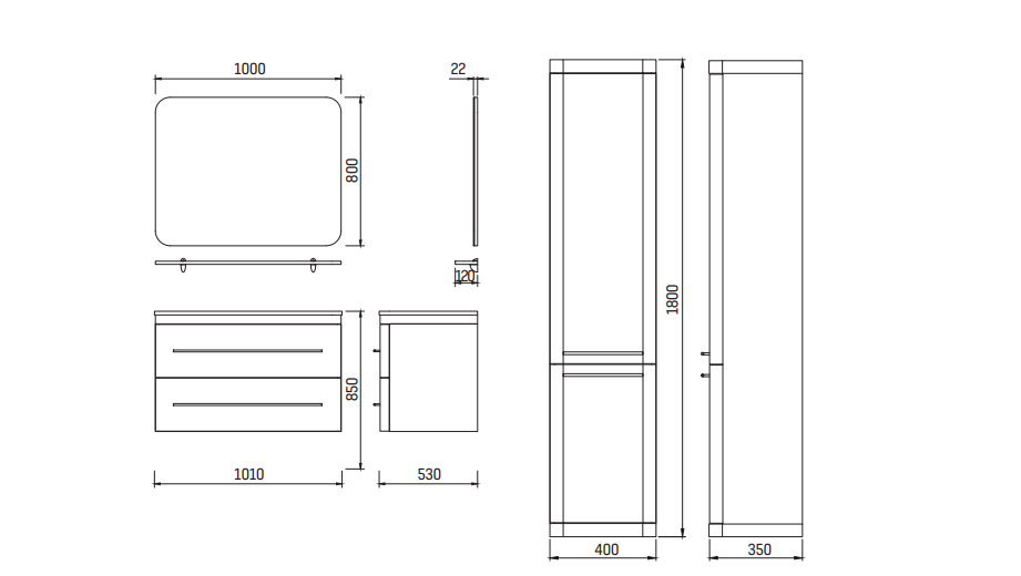 Creavit Piano 100 Meuble bas BWS 101x85x53cm Noir -  Marron