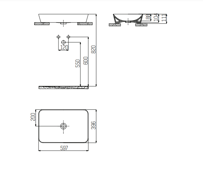 Creavit Ultra Lavabo Vasque Ceramique a poser 60X40cm Noir Mat