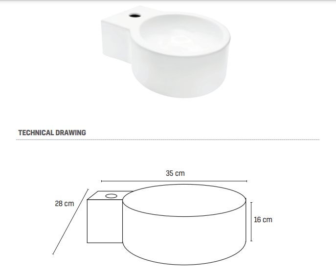 Creavit Aloni Vasque En Céramique Avec Trou Robinet 35X28X16cm - Blanc