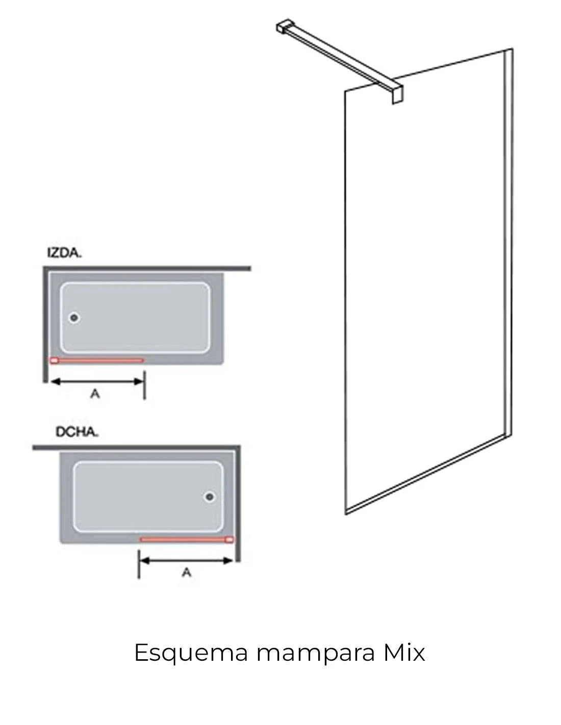 PAROI DE DOUCHE FIXE LAGUNA-PROFIL EN VERRE NOIR MAT 8MM