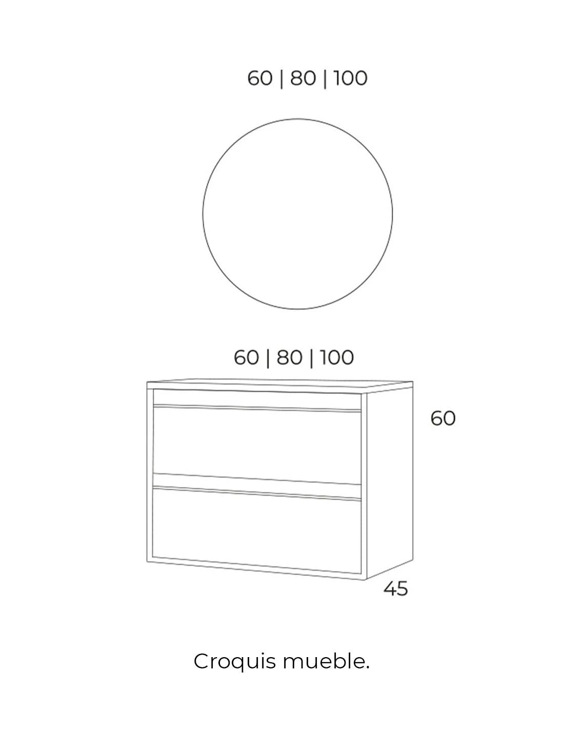 Meuble de salle de bain avec lavabo - ELEMA 2 tiroirs 60CM