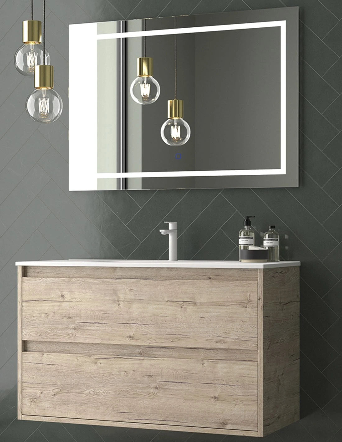 Meuble de salle de bain avec lavabo - ELEMA 2 tiroirs 60CM