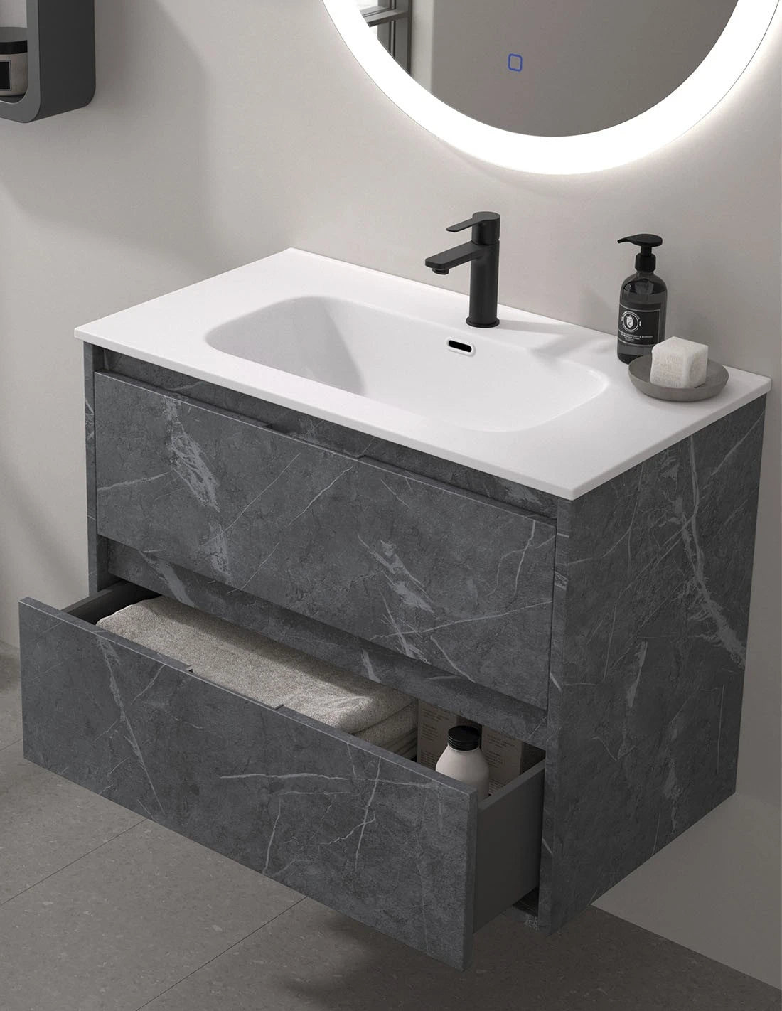 Meuble de salle de bain avec lavabo - ELEMA 2 tiroirs 60CM