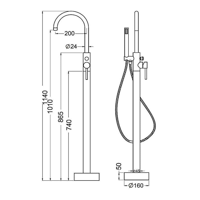 Robinet mitigeur bain/douche sur pied DEBRIO pour baignoire îlot