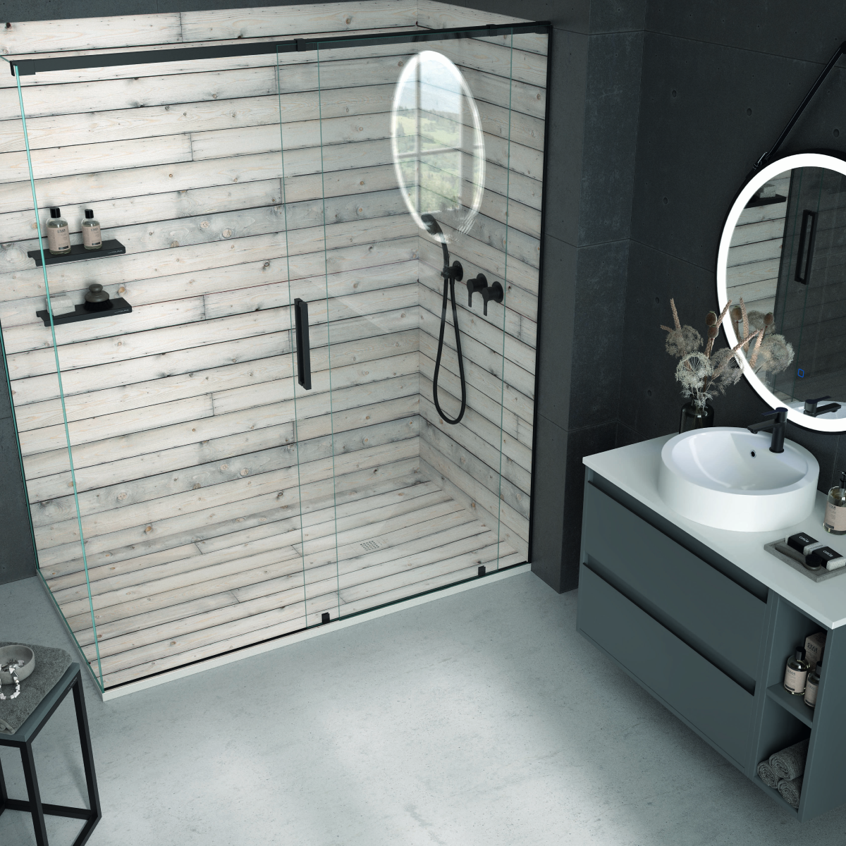 Receveur de douche extra plat Rustique Blanc conception 3D